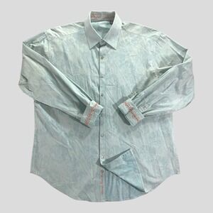 Robert‎ Graham Shirt Men 2XL Flip Cuff Floral Teal Long Sleeve Button Up